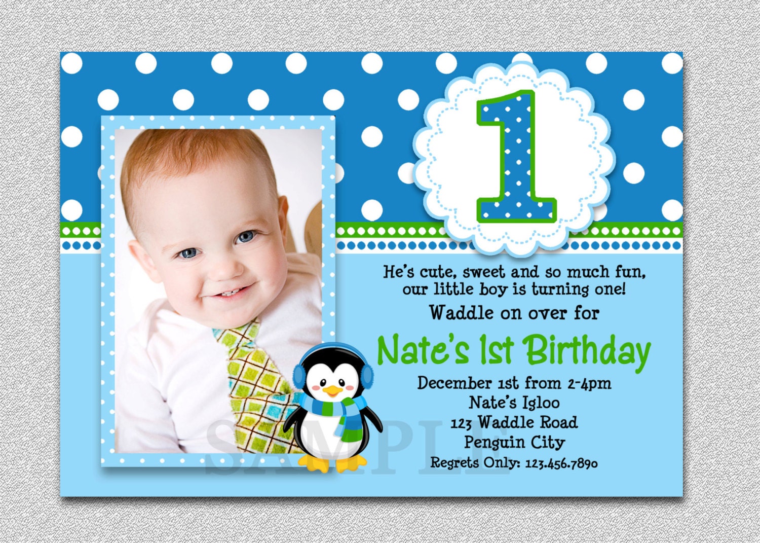 Penguin Birthday Invitation Penguin 1st Birthday Party Invites Printable Boys or Girls Il_570xn