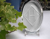 H monogram paperweight, gift for him, white, art deco, vintage embroidery, wedding decor, office gift
