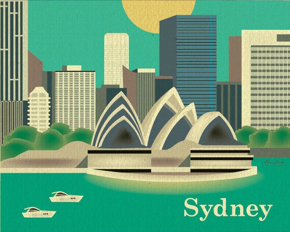Sydney, Australia Skyline Poster Print Wall Art for Home, Office, Children's Room - style E8-O-SYD
