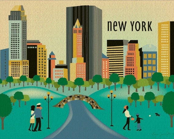 New York City Central Park Daytime Scenery - Travel Destination Wall Art Poster Print - style E8-O-CP