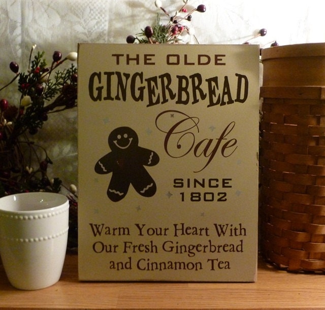 The Olde Gingerbread Cafe Painted Christmas Wood Sign