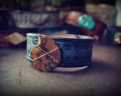 LUX DIVINE Recycled Leather Ammonite Fossil Cuff Festival Jewelry Gypsy Bohemian Goddess Wire Wrapped Fossil Earthy Bracelet