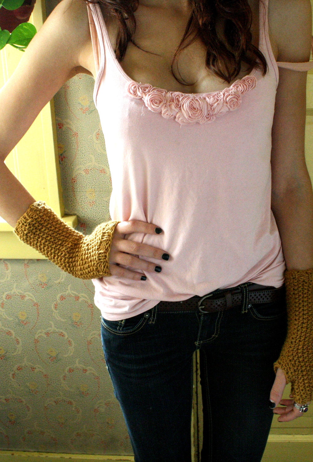Ochre Wool Fingerless Gloves