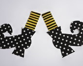 Iron On Fabric Applique YELLOW Stripe Stocking WITCH SHOES For Halloween