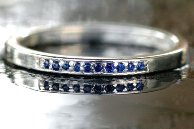 Sterling Silver Stacking Ring 925 and 10 Genuine Blue Sapphires Handmade Size 6.5
