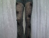Gray Leopard Pants, Black, White, Ladies, See Thru, Animal Print, Sparkly, Stretch Flare Leggings, Bell Bottoms, Extra Small, Small, Medium,
