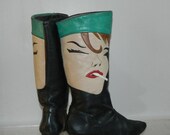 vintage 80s boots AMAZING smoking cigarette lady applique slouch boots 6.5
