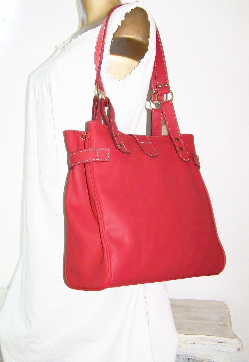 Pale Red Leather Bag - Handbag - Purse - Shoulder - Cross-body Bag - Orea M/ SALE