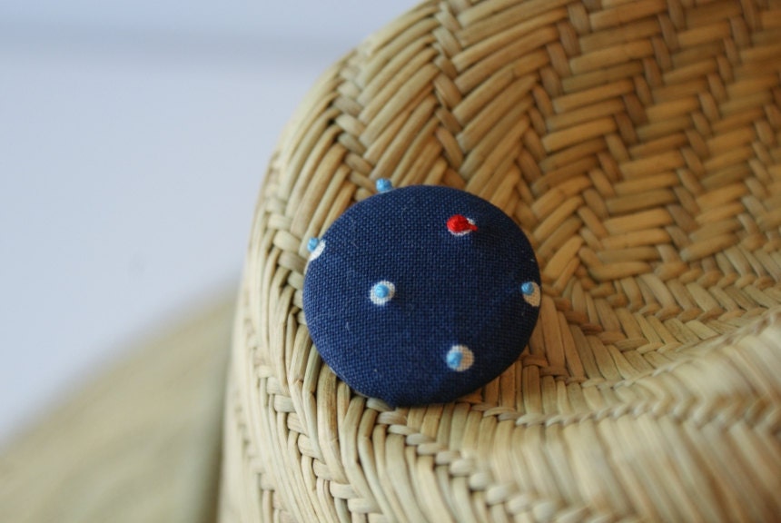 Red White and Blue Polka Dotted Hand Embroidered Brooch Pin