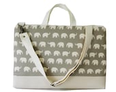 15" Macbook or Laptop bag with handles and detachable shoulder strap- Gray elephant -Ready to ship