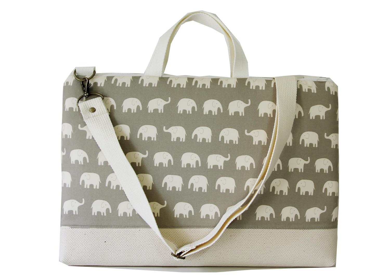 15" Macbook or Laptop bag with handles and detachable shoulder strap- Gray elephant -Ready to ship