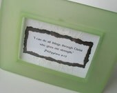 Framed Paper Art: Handmade Inspirational Phrase / Frosted Clear Green Resin Frame - All Things
