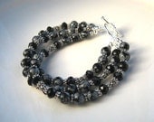 Snowflake Obsidian Beaded Bracelet Gray and Black Bracelet