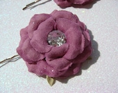 SET OF 2 Lux PURPLE Flower Bobby Pins / Wedding hair flower / bridal purple hair flower pin clip