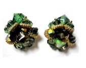 Vintage Green Marbled Glass Clip Earrings
