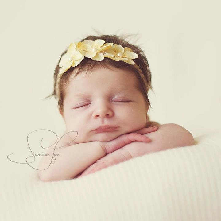 Newborn Baby Girl Adjustable Hydrangeas Flower Halo Headband. Pick from 3 colors Cream, Brown and Orange.