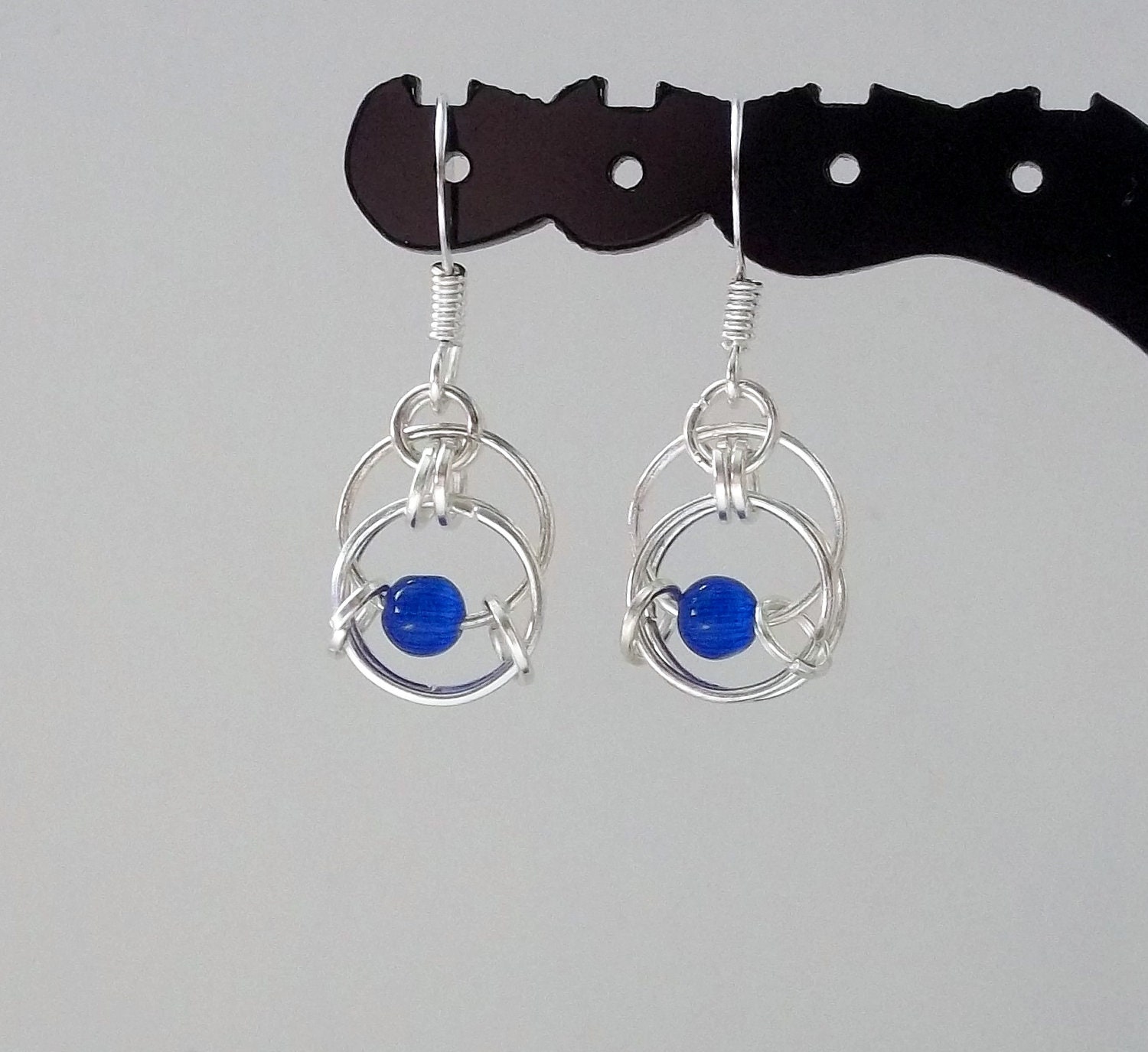 Silver & Blue Earrings.  Almost Centipede.