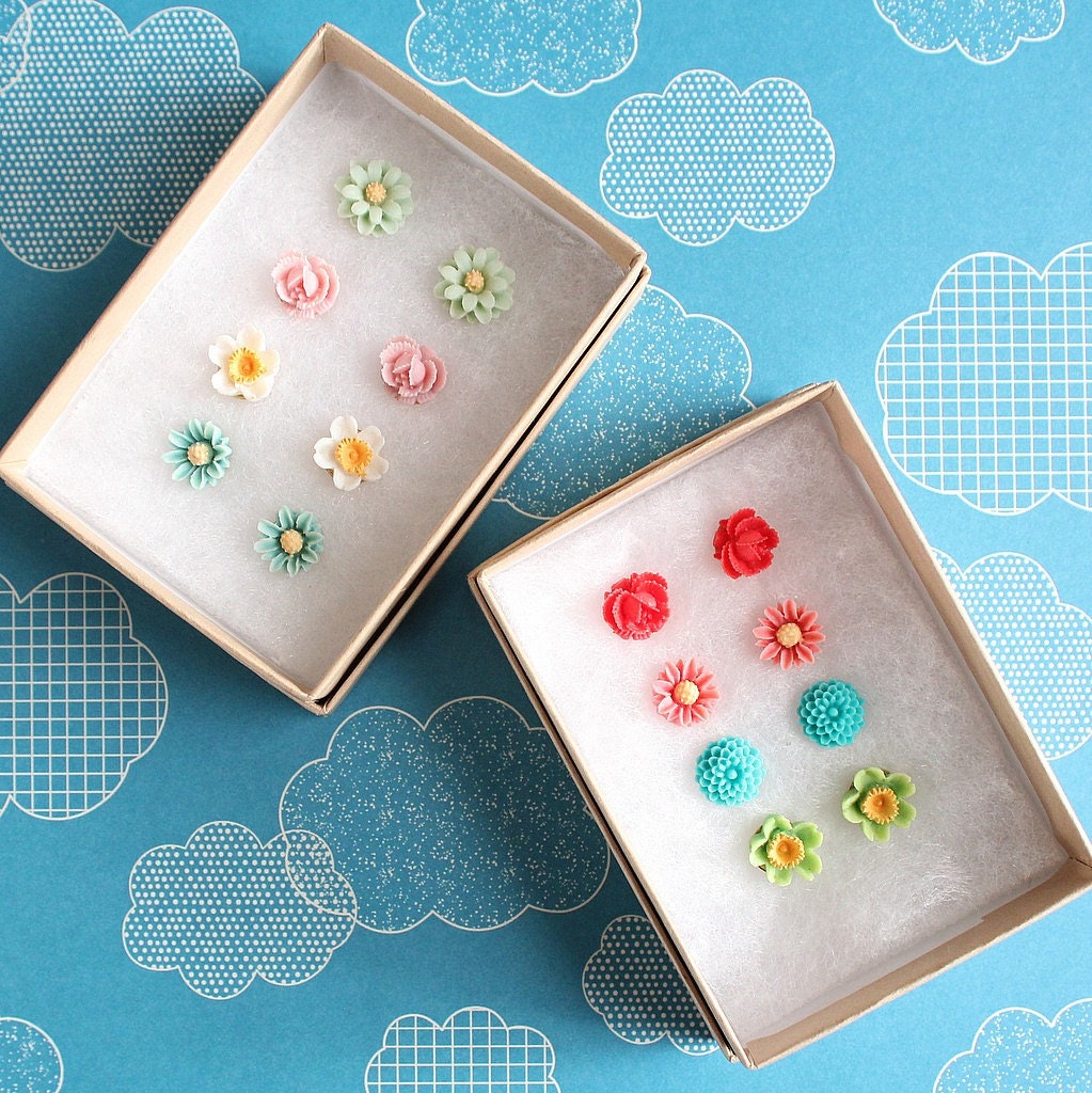 Girls Flower Post Earrings Set