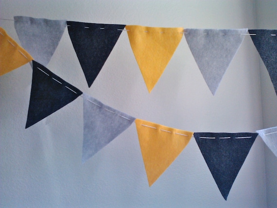 Bunting Flags- Charcoal Grey Yellow eco felt pennants Il_570xn