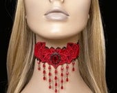 Gothic Blood Red Velvet Lace WITCHING HOUR Bat Halloween Choker