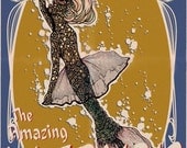 The Amazing Mermaid large original carnival poster looking art print