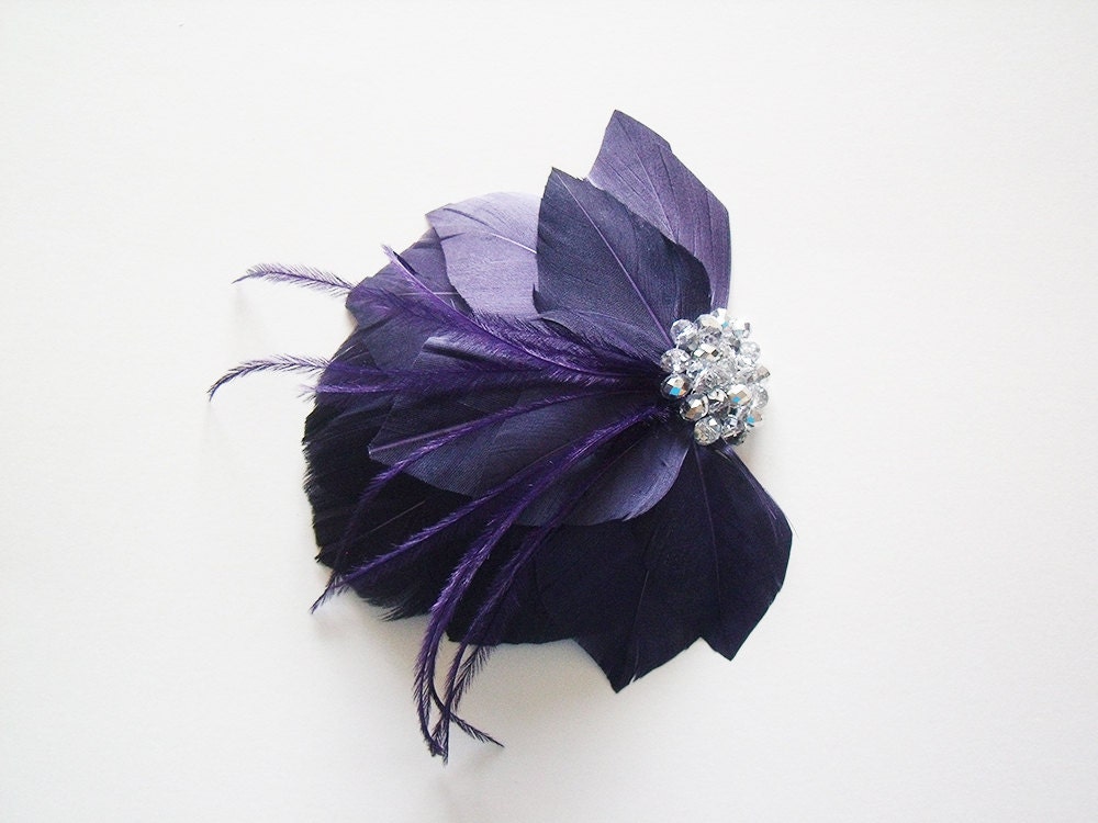 Plum Bridal Fascinator - Plum Feather Fascinator - Purple Feather Fascinator - Bridal Fascinator