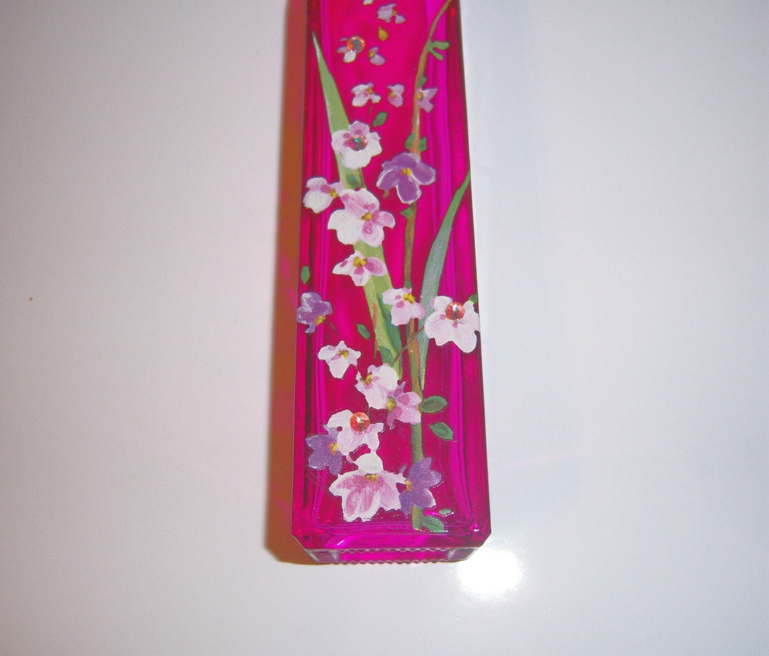 Fushia bud vase - pink and purple wisteria  - swarovski crystals