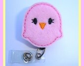 Badge Reel ID Holder Retractable - Hey Little Chick - pink felt chick - Easter spring - Nurses RN office students