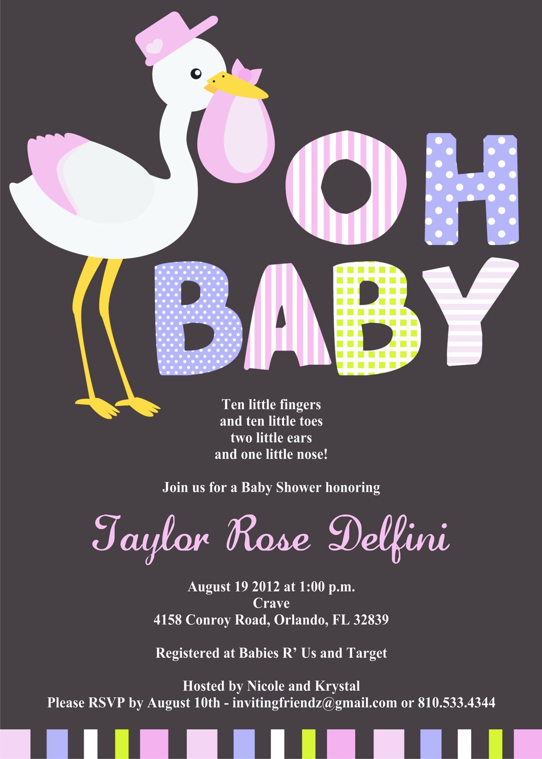Baby Girl Stork Shower Invitation