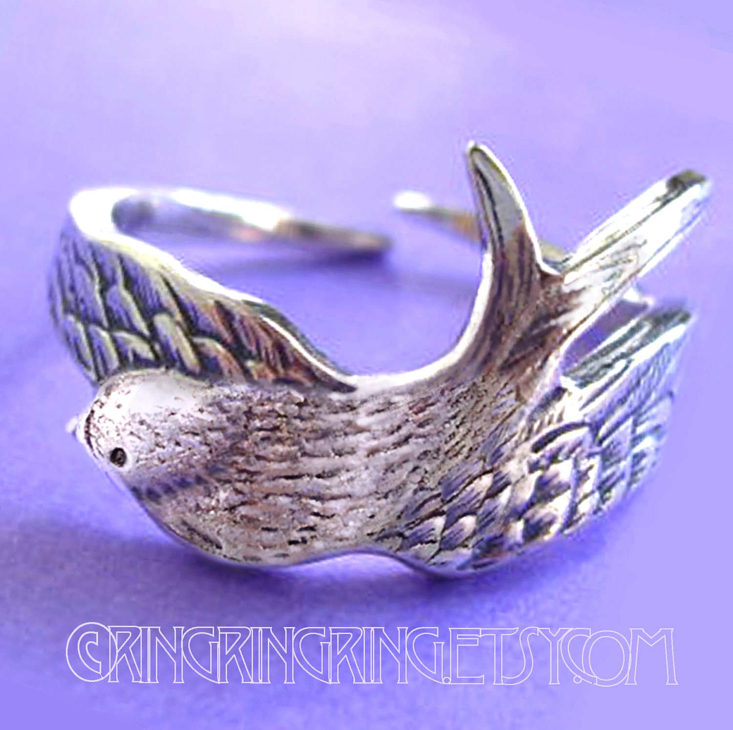 925 Bird wing ring - solid Sterling silver 090612