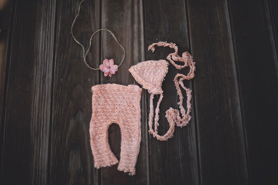 Salmon laced wool head wrap, headband and pants