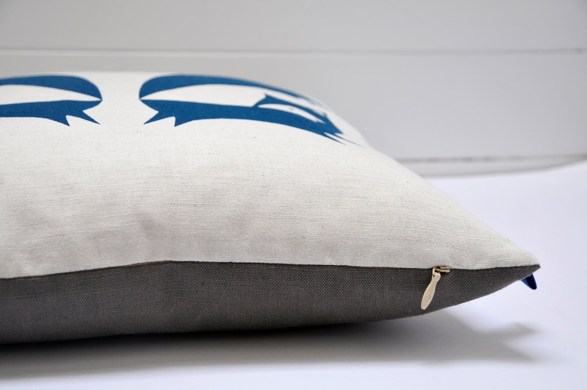 Hand Screen Printed Fox Cushion Cover in French Navy
