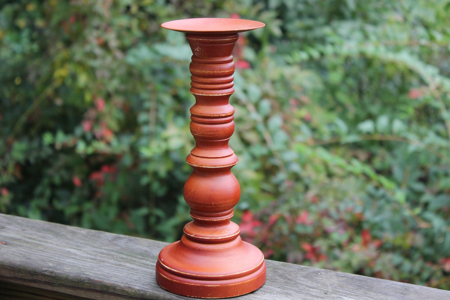 BROWN Wooden Candleholder Wood Candle Stick Pillar Distressed Wood Stand Vintage Style Shabby Wedding Rustic