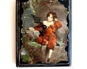 Wall clock, Handmade with a decoupaged image of the boy in the red velvet suit, Artist Sir. Thomas Lawrence, painted 1825