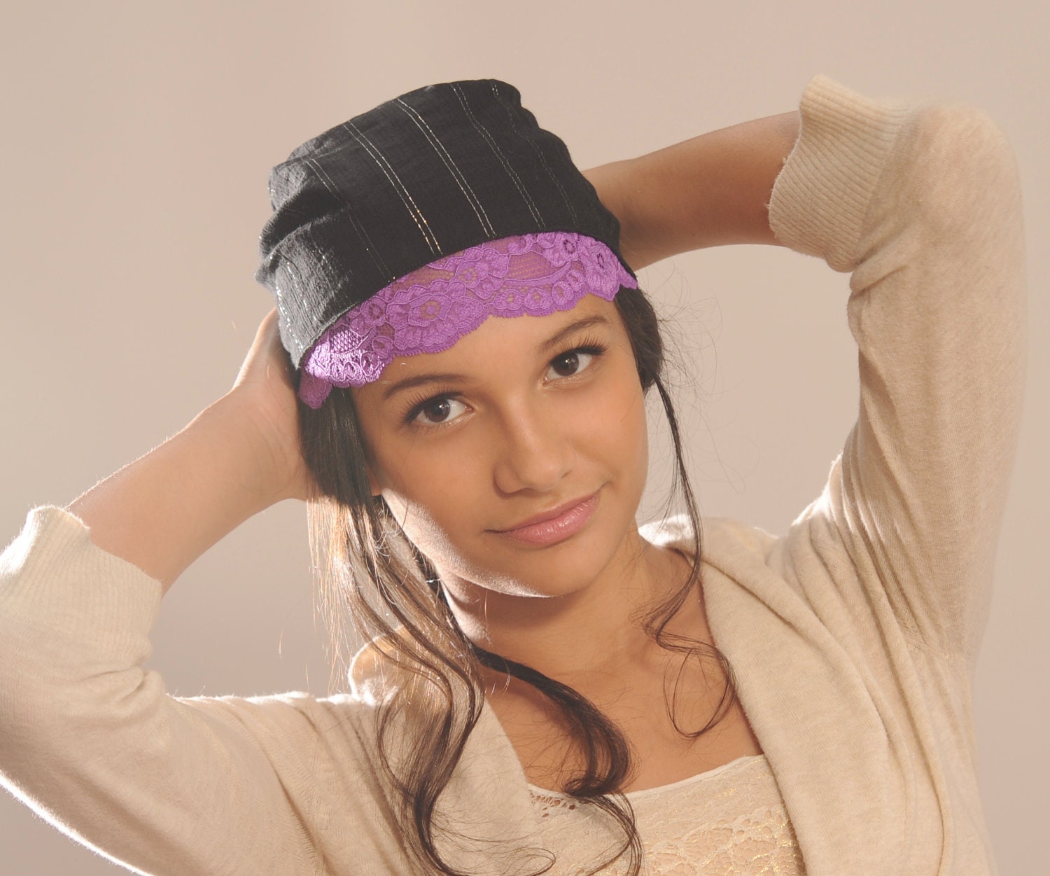 Black with Silver Stripes Loop Scarf - Multiple Styling Options