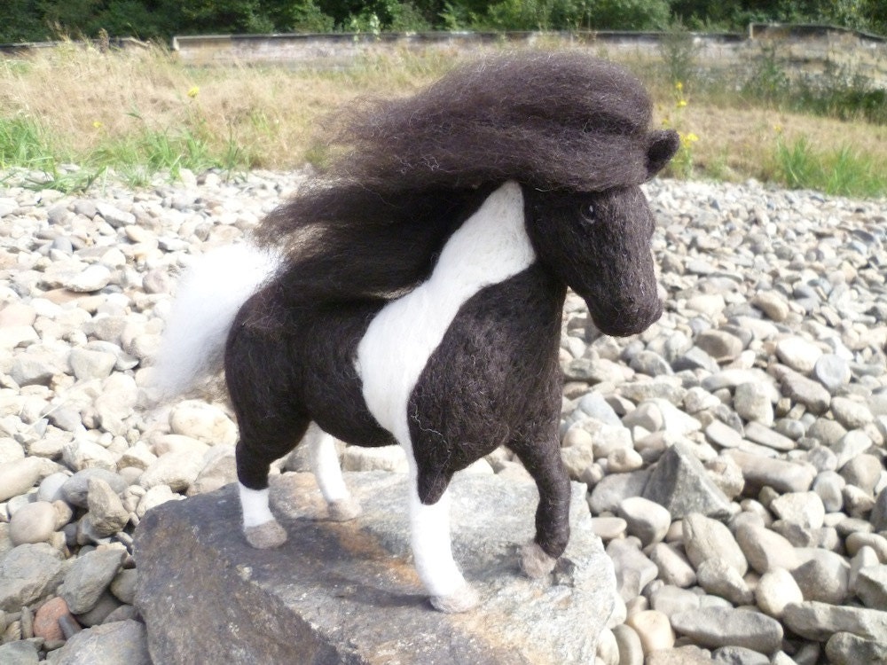 Medium Piebald Shetland pony  - wool, animal, collectible, soft sculpture, needle felt - MADE TO ORDER