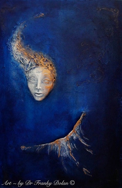 X-Large Wall Sculpture commission, by Award Winning Fae Factory Steampunk Chic Eco Artist, Dr Franky Dolan (clay relief & canvas painting)