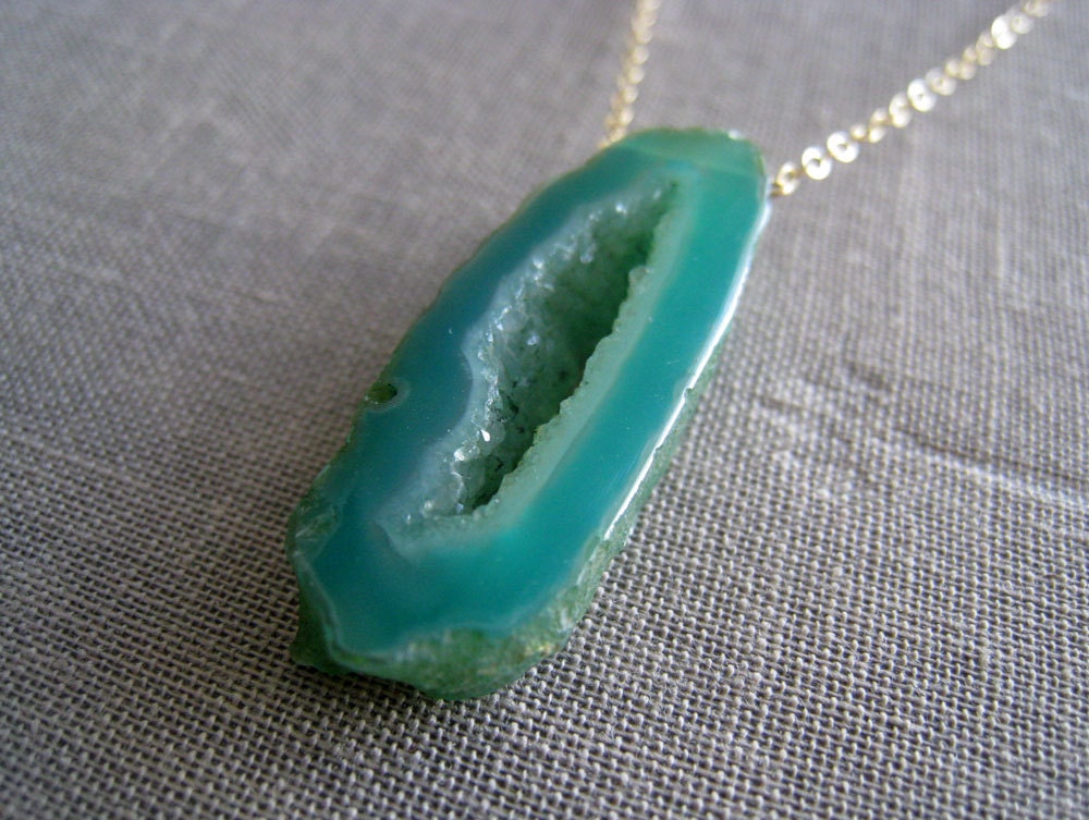 Teal Green Druzy pendant necklace, Teal blue green, 14k gold filled chain necklace, summer fun