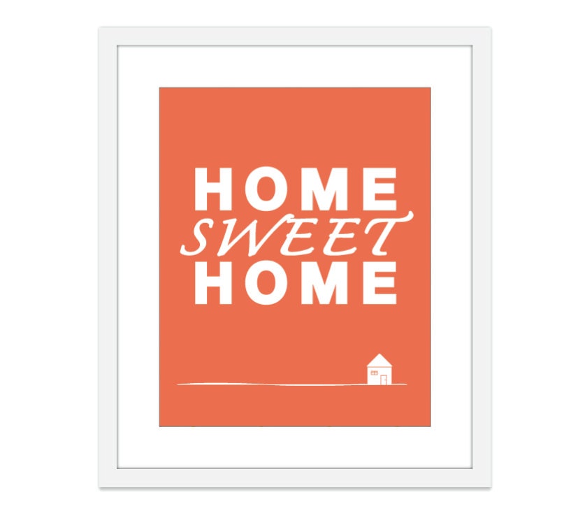 Home Sweet Home - Art Print- Wall Art - Coral- Nectarine - Under 20 - AldariArt