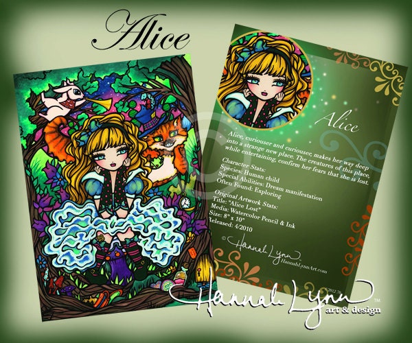ACEO Alice in Wonderland Fairy Fantasy Art Card Atc Open Edition Double Sided