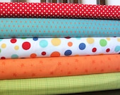 Bright Multi Primary Color Fabric, Dick and Jane for Michael Miller, 1 Yard Bundle, 5 Prints, 5 Yards Total