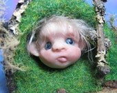 Faryan Baby Troll in a Grassy Knoll OOAK SCULPT by Artist Ann Galvin Coupon Code GOBLINRY