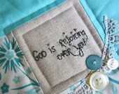 Rejoicing over you Inspirational Embroidered Art Quilt - Messages - FREE shipping