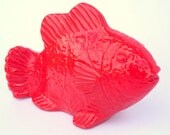 Red Ceramic Fish Figure - Lipstick Red - upcycled shabby cottage chic - painted figurine - sea creature