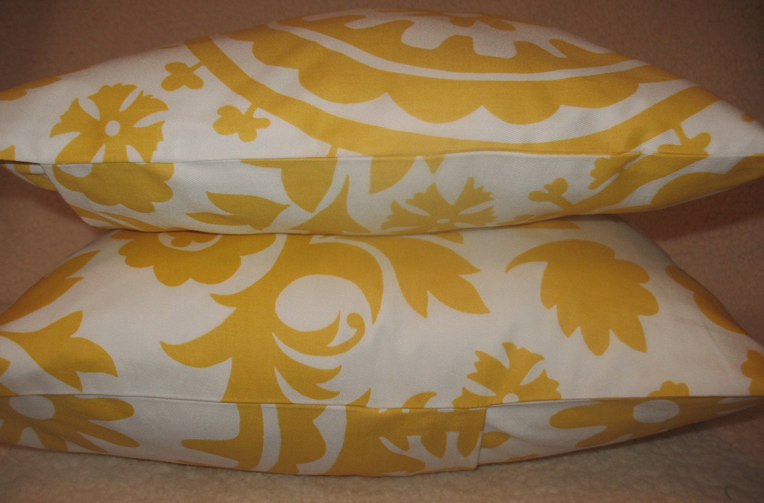 Two  Corn Yellow Suzani 22 x 22 Pillow Cover FABRIC BOTH SIDES