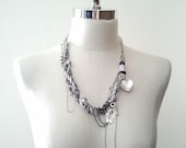 Chunky Braided Silver Chain and Love Themed Charm Statement Necklace