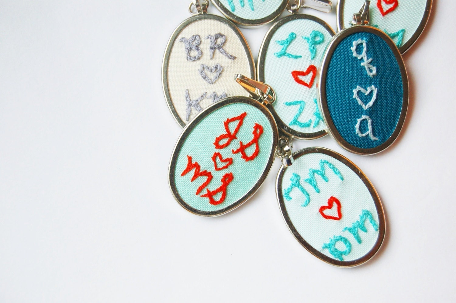 Couples Initials, Embroidered Pendant -- NO CHAIN. Merriweather Council