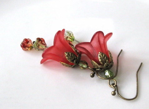 Vintage Style Lucite Flowers Earrings - Red Bell