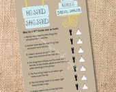 Modern Cake Printable Wedding/Engagement Shower Game - He Said/She Said