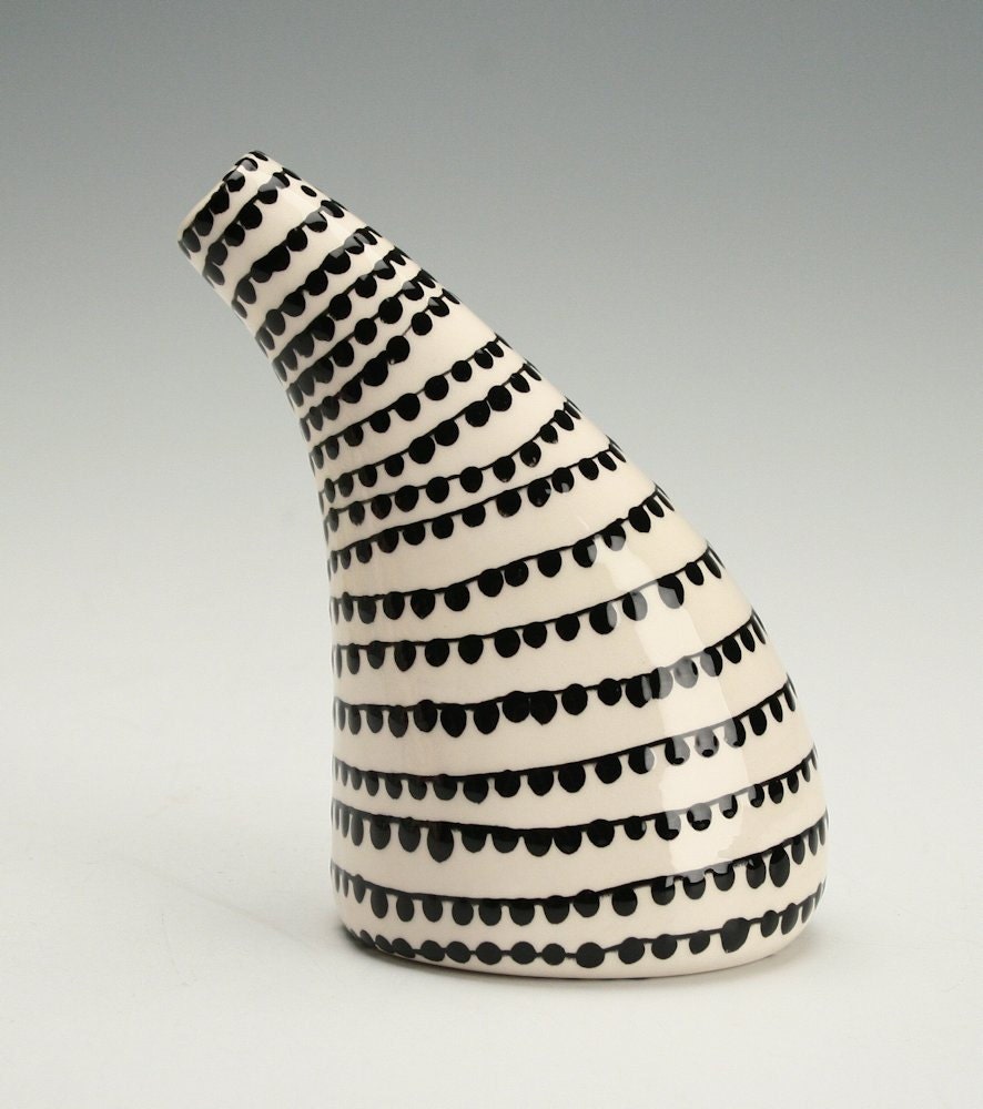 Black White Spiral Vertigo See Ya Later Tilt Vase Hand Painted Flower Holder